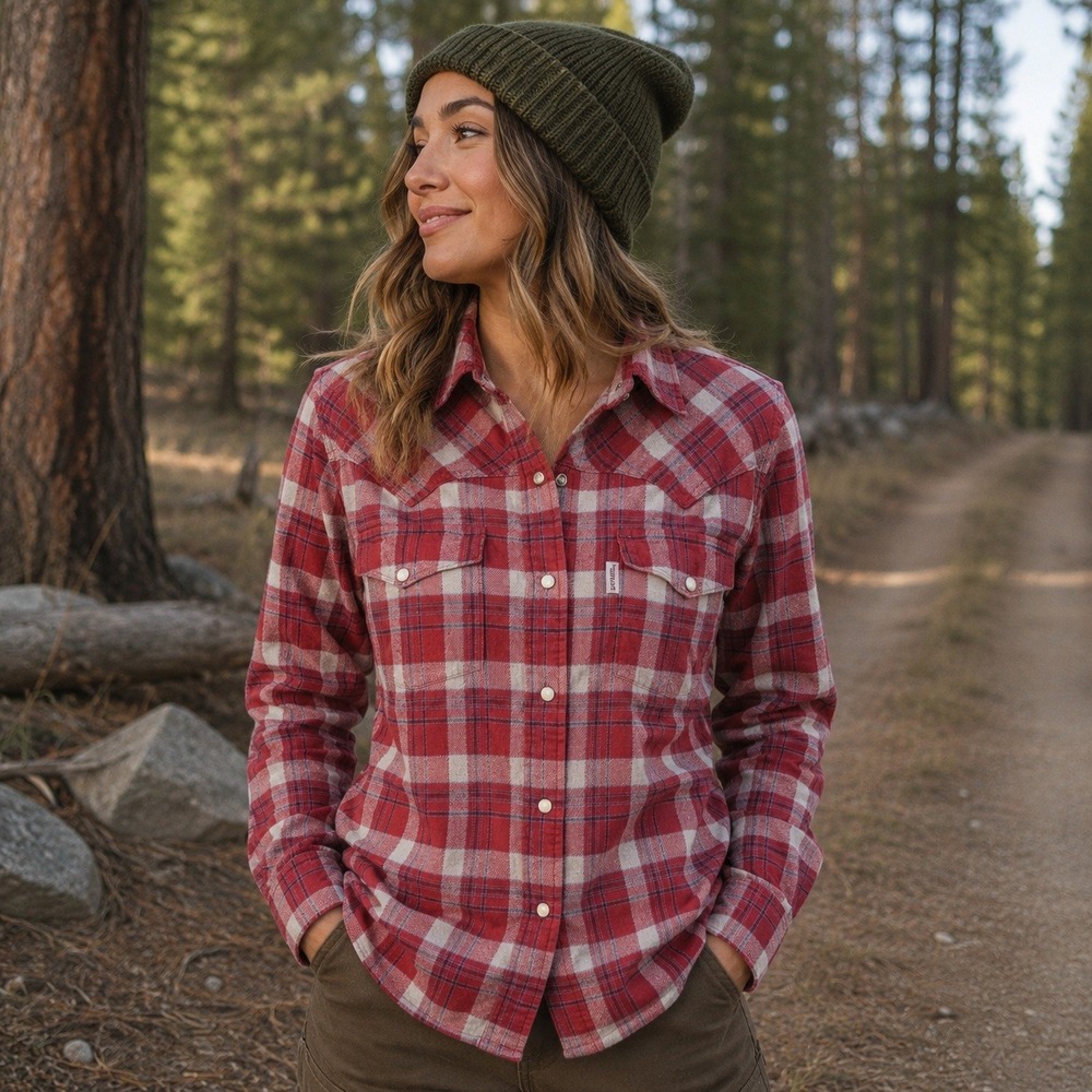 Carhartt Flannel Shirt Western Pearl Snap Plaid Cotton Workwear Red Women's M